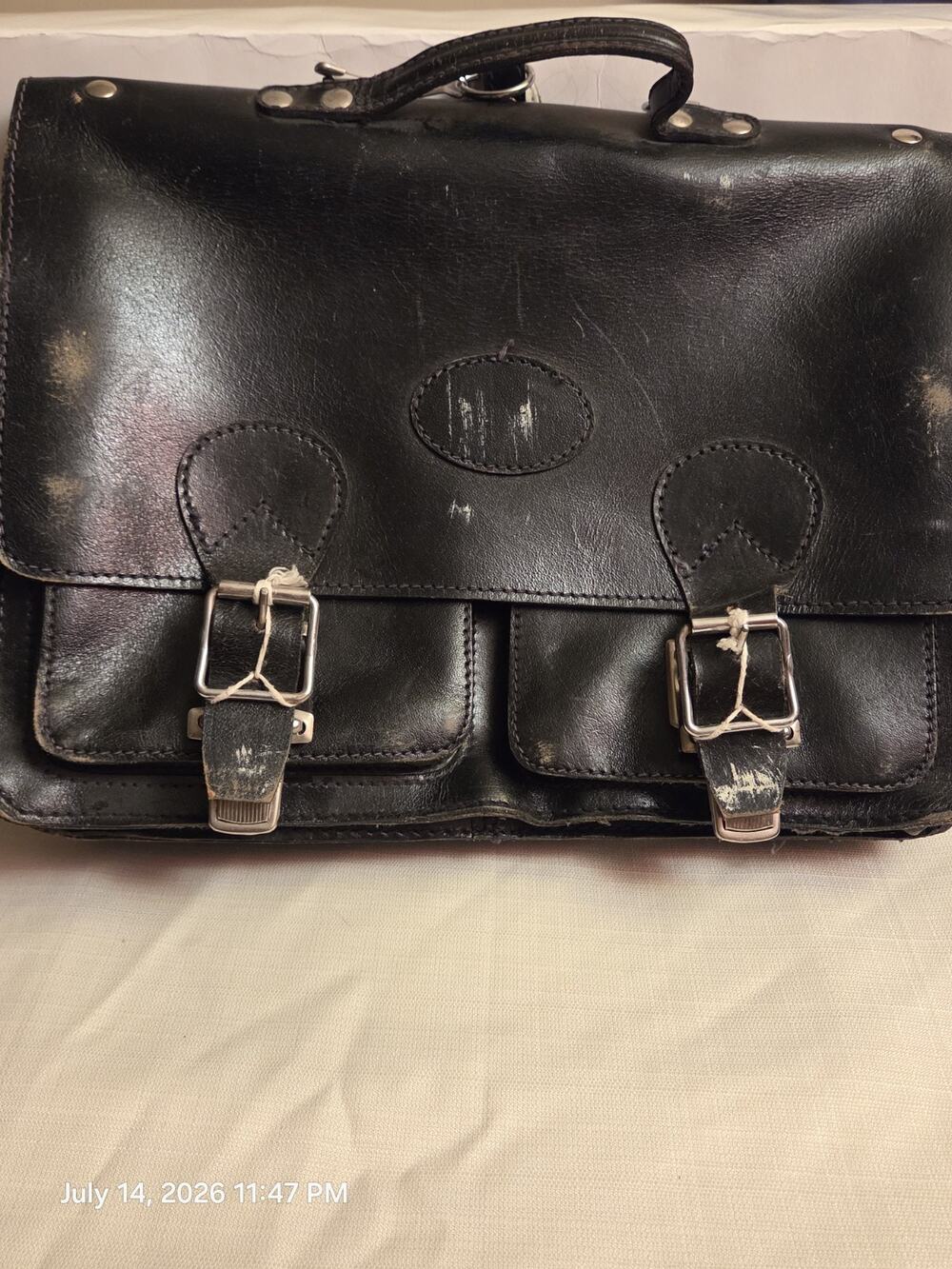 Black Large Messenger Bag Top Handle Buckle Closure Adjustable Strap Pockets